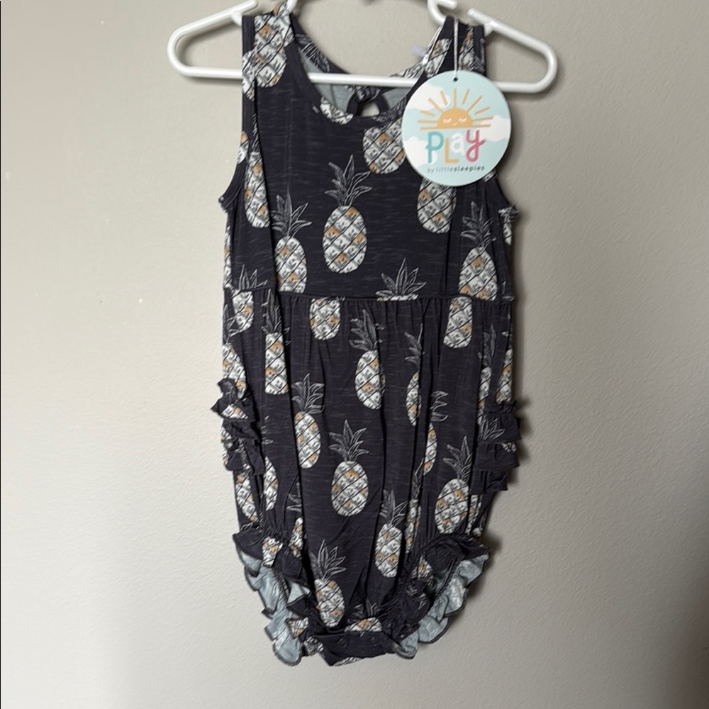 Little Sleepies Play Bubble Romper 3T Pinapples Grey Ruffles Viscose Bamboo NWT